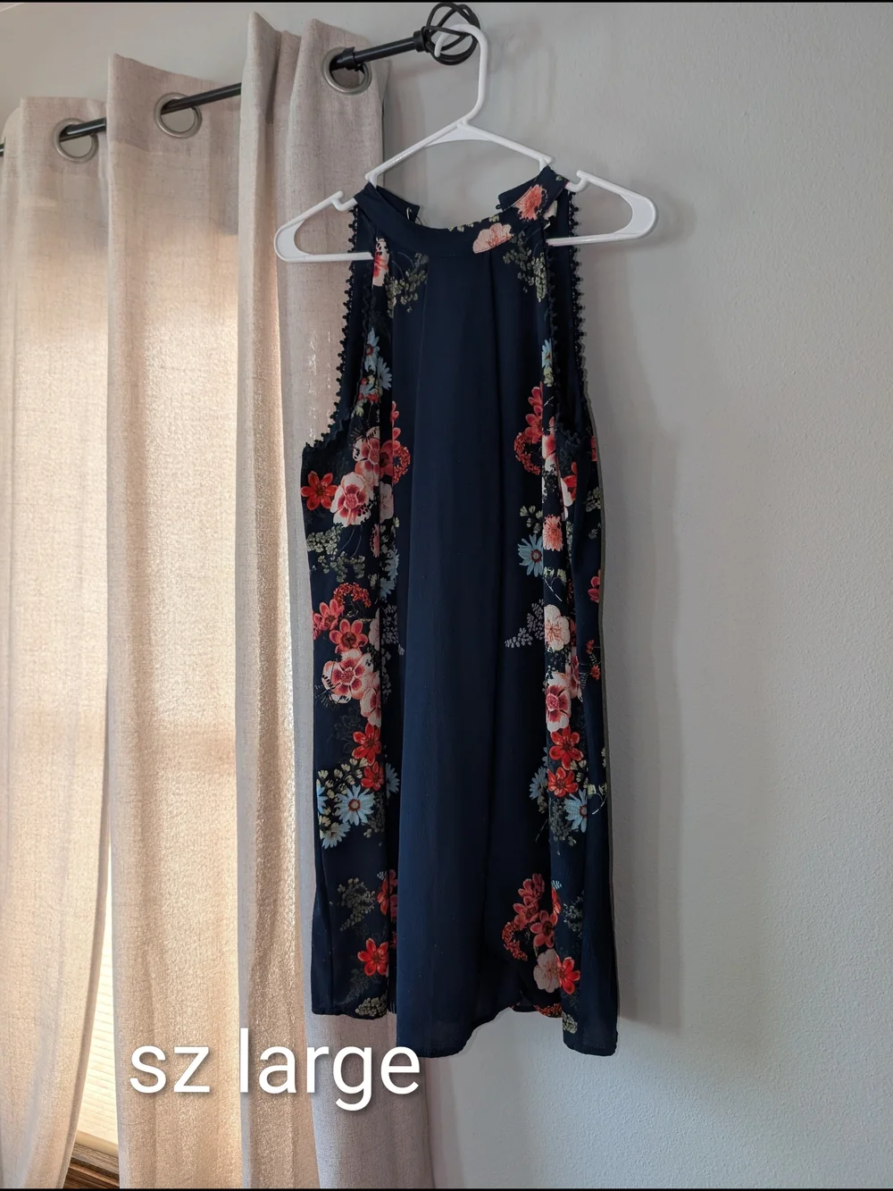 Navy Floral Halter Swing Dress - Large